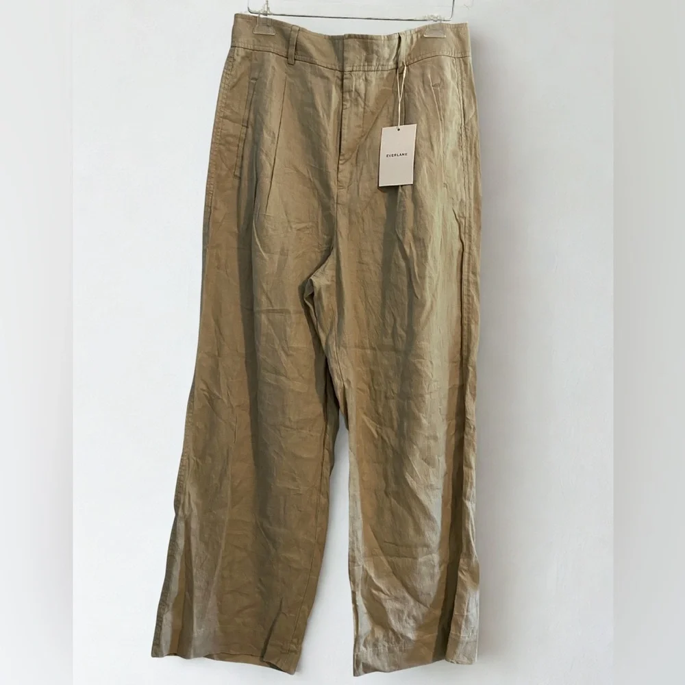 NWT Everlane European Flax Linen High Waisted Wide Leg Trousers Size 10